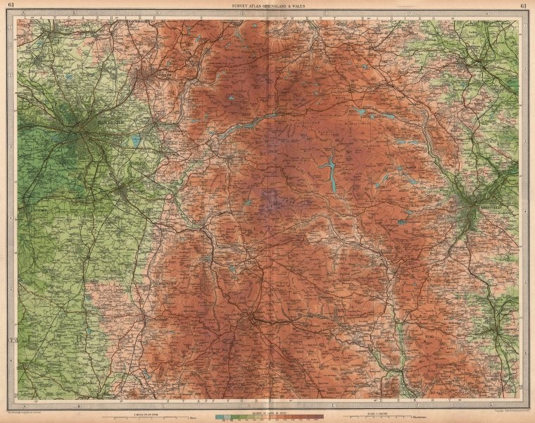 PEAK DISTRICT Manchester Sheffield Chesterfield Ches Yorks Derbys LARGE 1939 map
